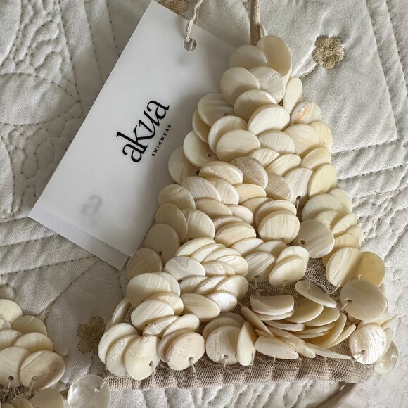 akua Women's Beaded Triangle Bikini Top in Cream - Picture 3 of 5